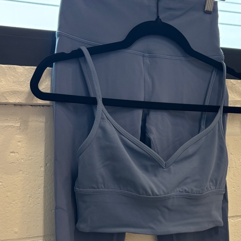 Lululemon Oasis Blue Leggings and Sweetheart Bra Set